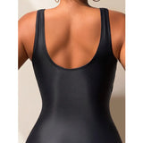 Maillot de Bain Une Pièce Noir à Motif Floral