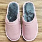 Unisex Soft PU Leather Slippers - Soft Fur Lining