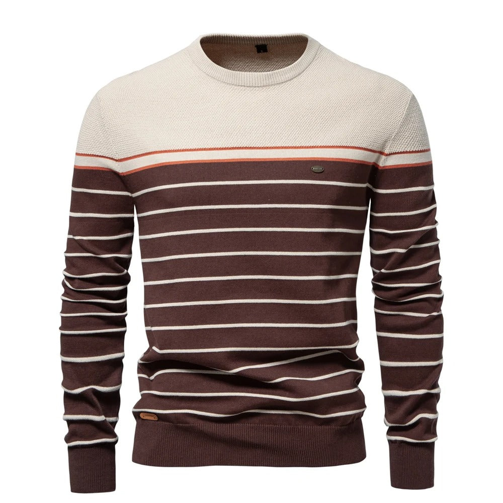 Pull fine Maille Marinière à Col rond - Homme