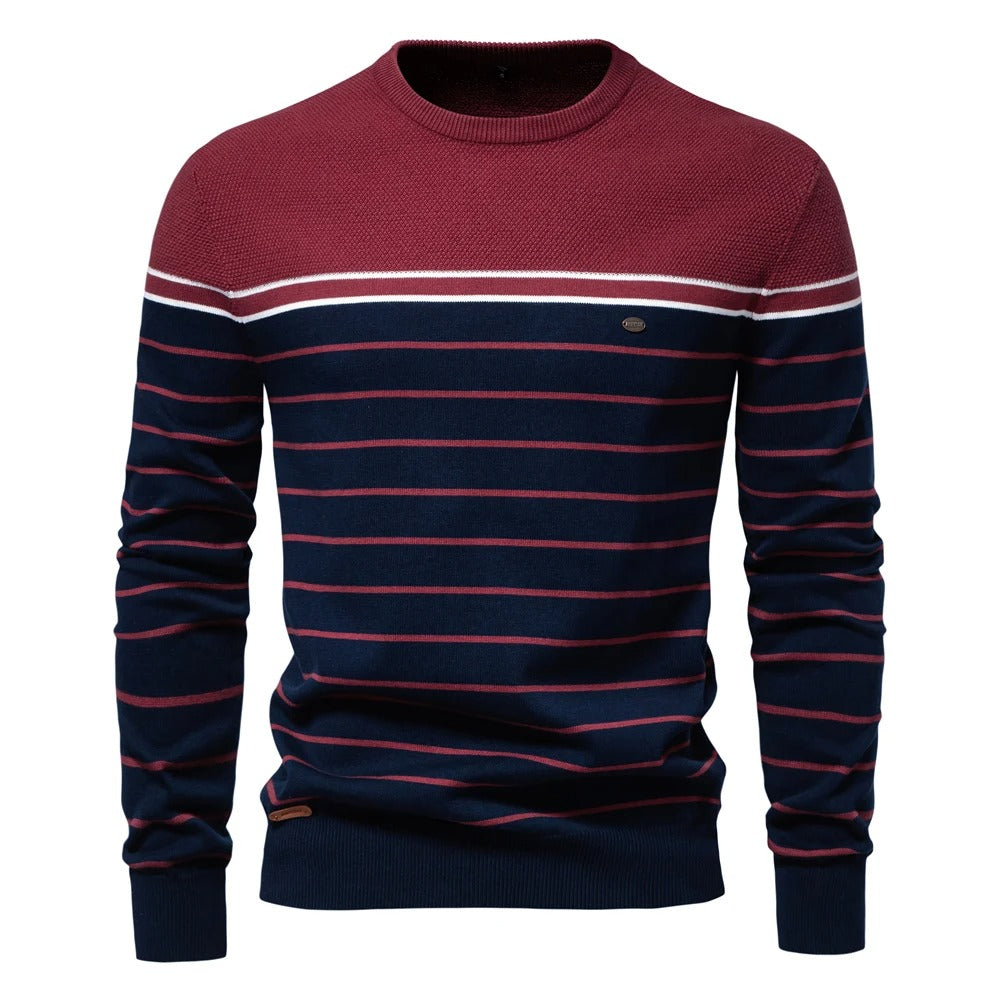 Pull fine Maille Marinière à Col rond - Homme