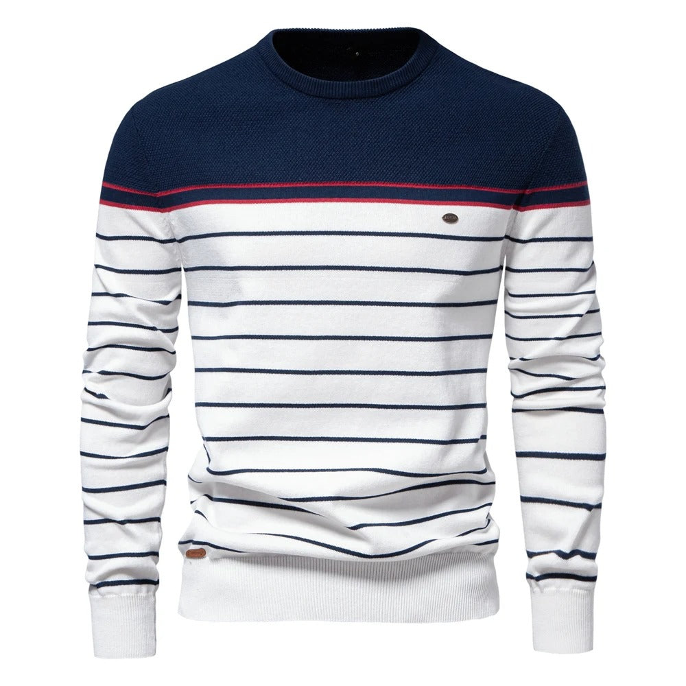 Pull fine Maille Marinière à Col rond - Homme