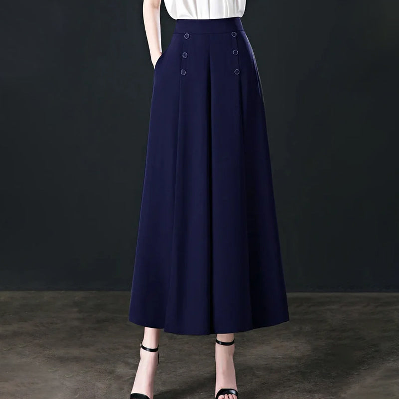 Pantalon Jupe-culotte - Détails boutons à pont