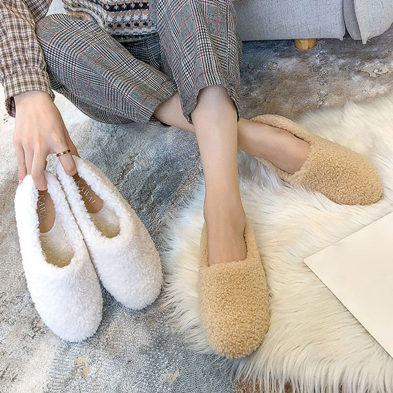 Mocassins d'intérieur en laine véritable