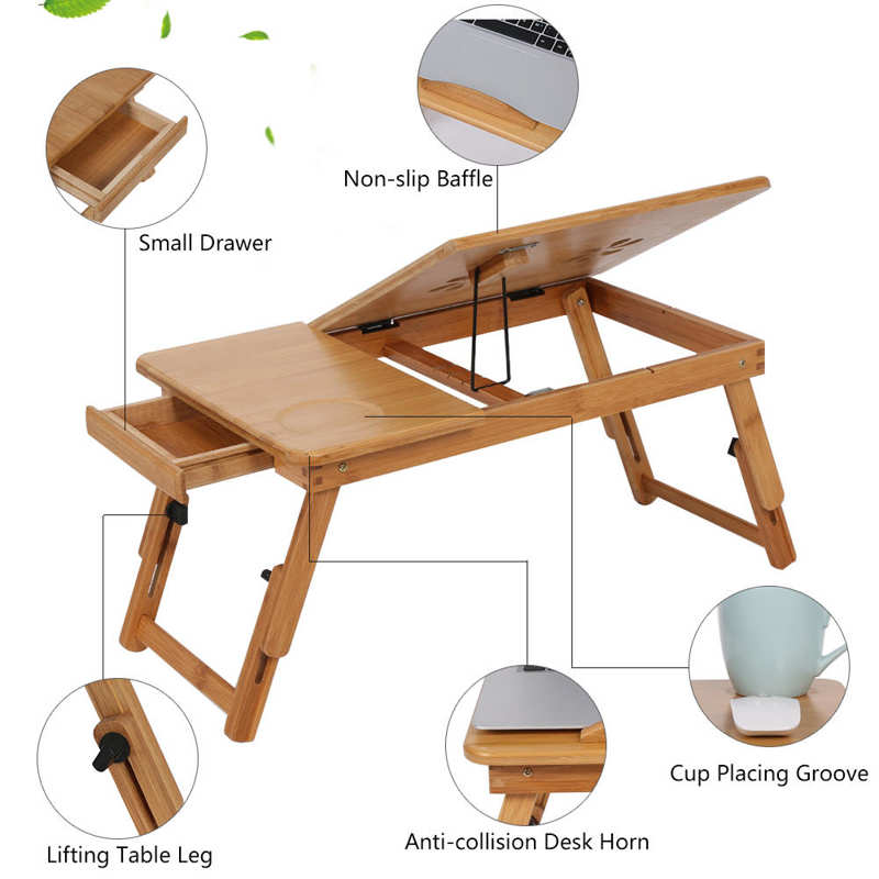 Table d'appoint pliable en bambou pour ordinateur portable