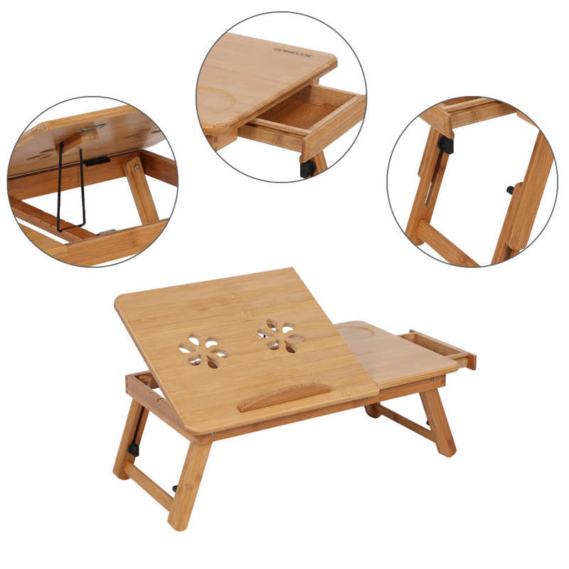 Table d'appoint pliable en bambou pour ordinateur portable