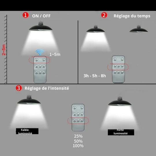 Lampe LED solaire suspendue imperméable avec télécommande