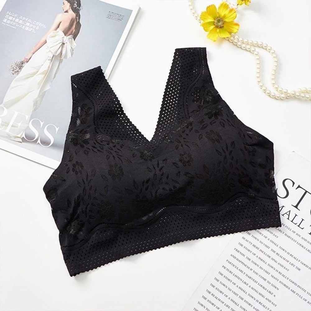 Brassière sans armatures à dentelle