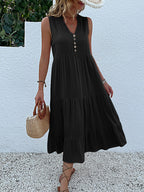 Robe sans manche en viscose détails boutons - Collection été 2023