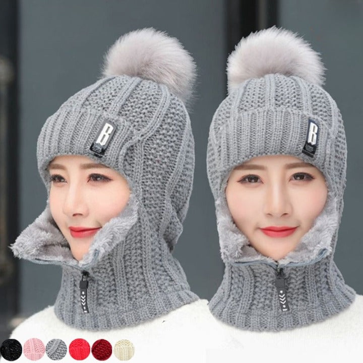 Bonnet 2 en 1 en laine tricotée - Femme