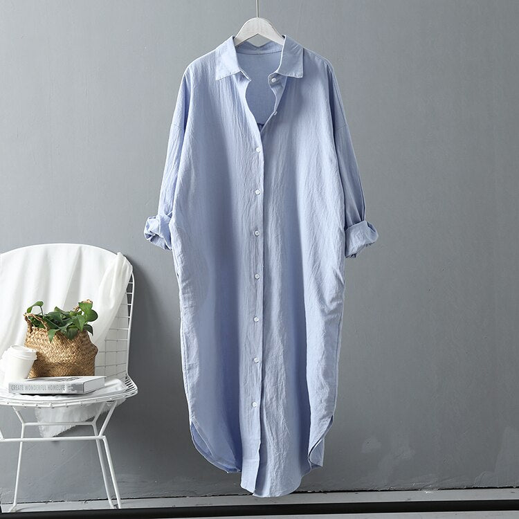 Longue robe chemise en lin