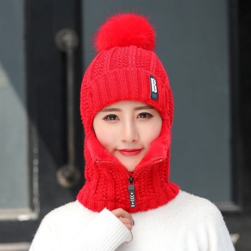 Bonnet 2 en 1 en laine tricotée - Femme