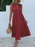 Robe sans manche en viscose détails boutons - Collection été 2023
