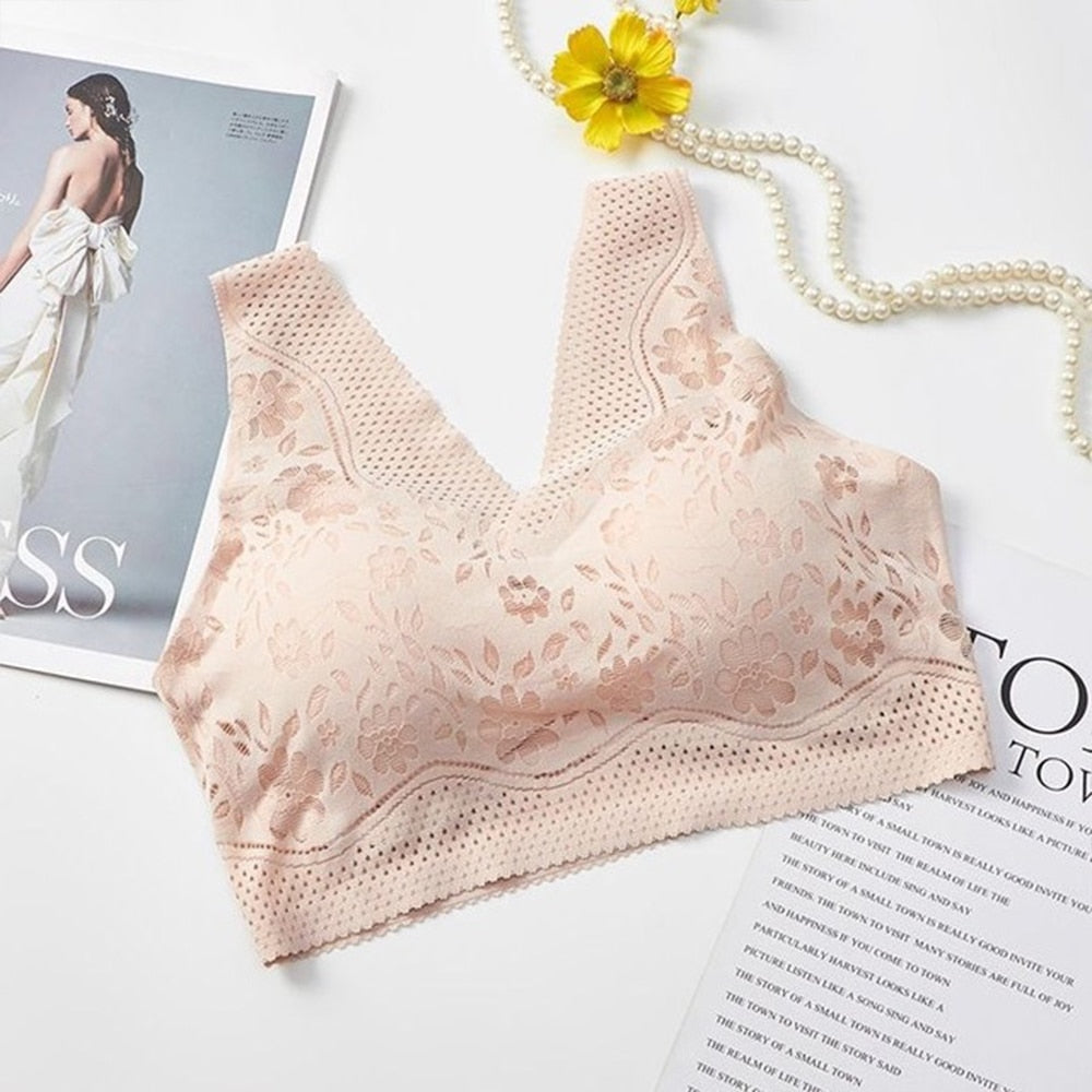 Brassière sans armatures à dentelle