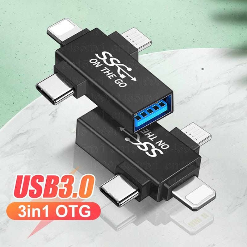 Connecteur USB 3 en 1 universel - USB, Iphone, Android, PC, Tablette