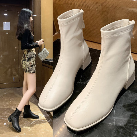 Bottines en Cuir PU à bout carré