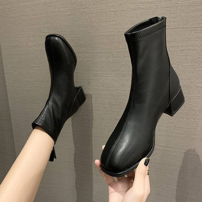 Bottines en Cuir PU à bout carré