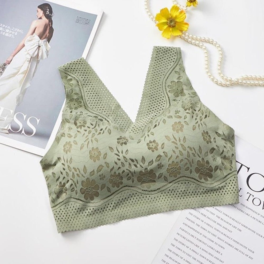 Brassière sans armatures à dentelle