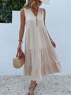 Robe sans manche en viscose détails boutons - Collection été 2023