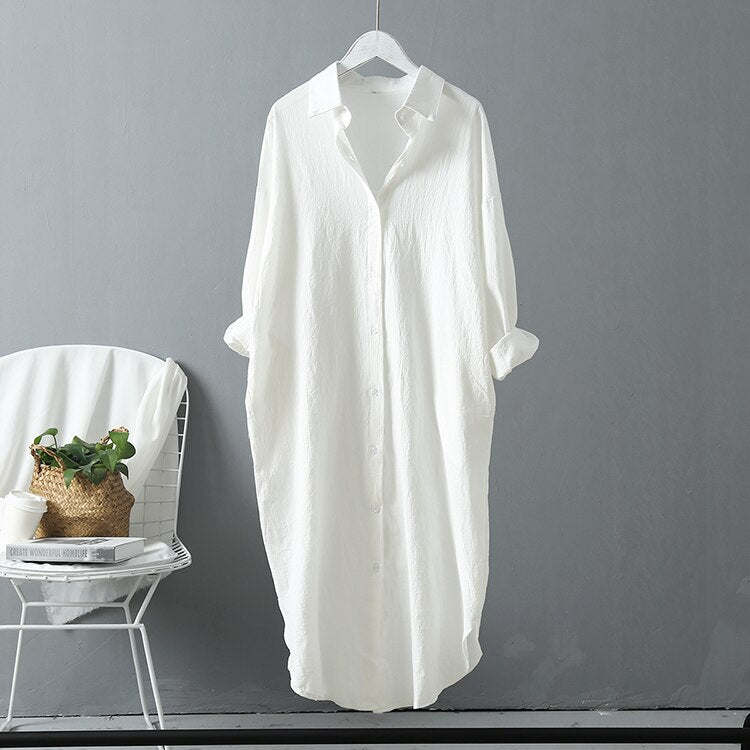 Longue robe chemise en lin